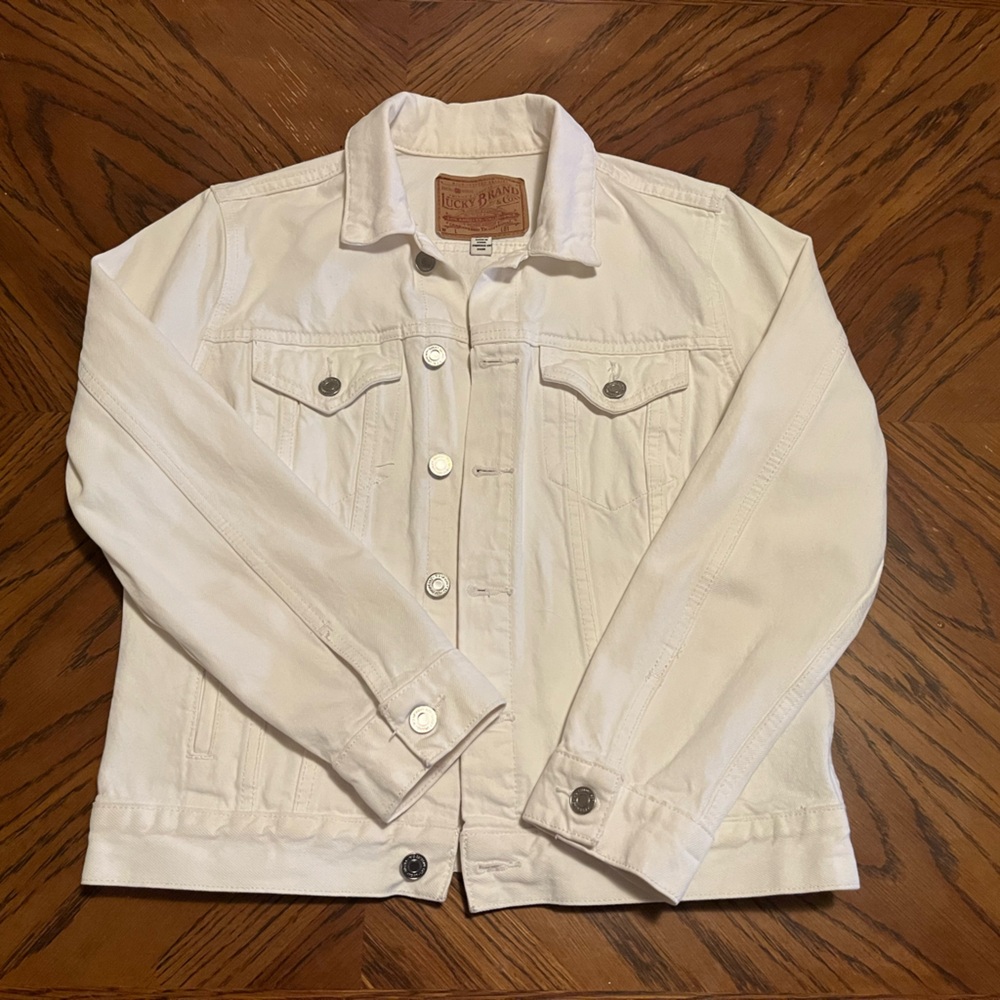 Lucky Brand The Tomboy Trucker White Denim Jacket size medium
